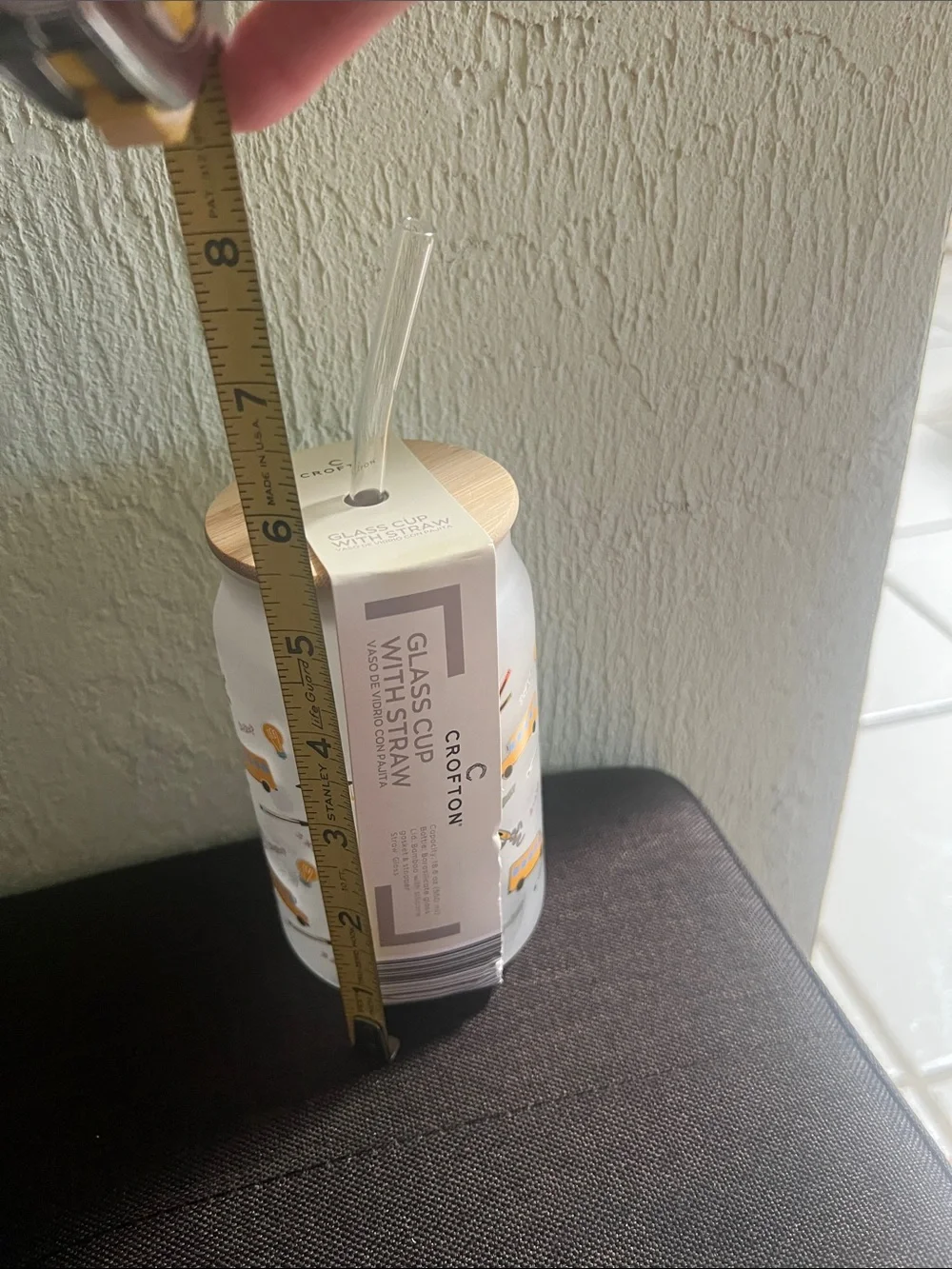 #2685**Croton Glass Cup with Straw - Back To School 🏫
